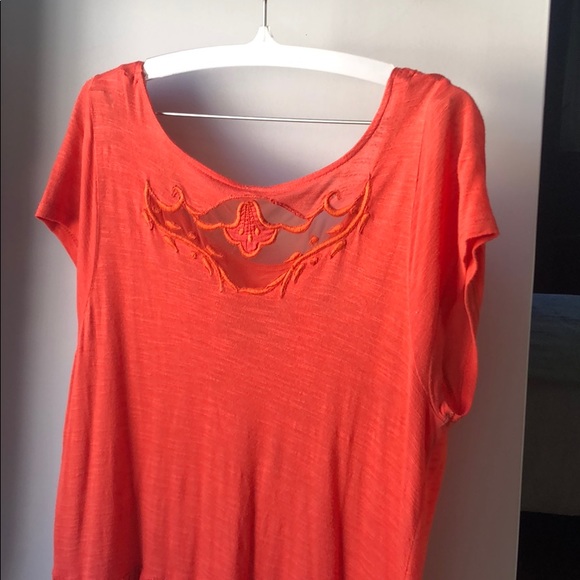 Orange free people shirt with sheer cutout detail - Picture 4 of 6